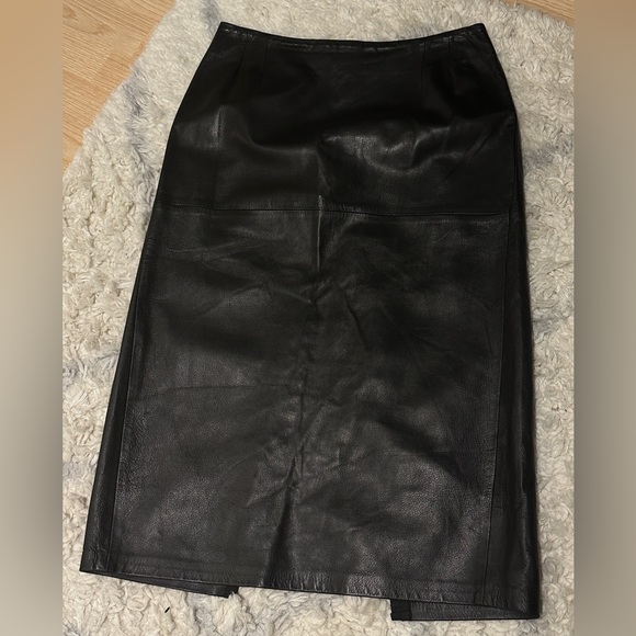 EXQUISITE Vintage Pradina & Co Chic Italian Leather Black Pencil Skirt - Sz44 - Picture 12 of 13